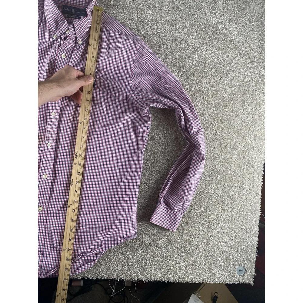 Polo Ralph Lauren Pink/Blue Plaid Gingham Shirt 15.5-34/35 Mens M Cotton Pony